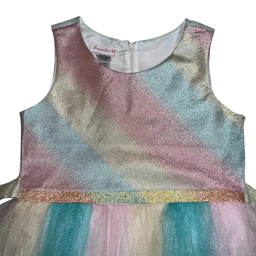 Bonnie Jean Girls Formal Rainbow Tulle Sparkly Princess Dress Sleeveless Sz 14.5